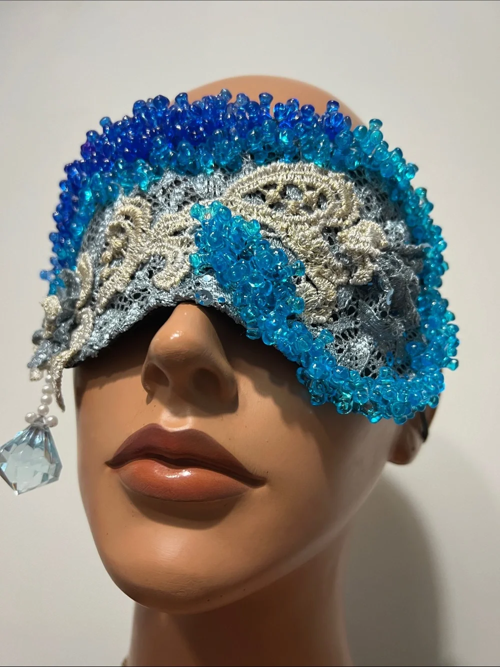 Boudoir Burlesque style handmade Beaded Lace Eye Mask